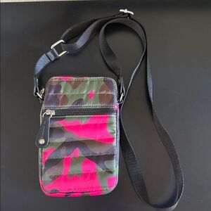 Camouflage Crossbody Bag with Pink Accents